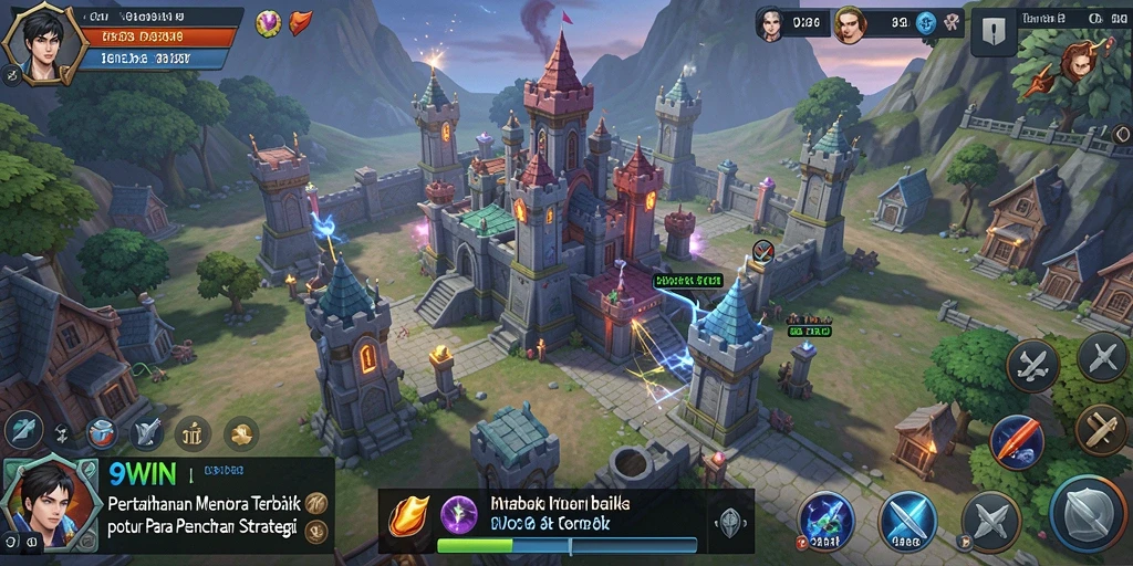 Tampilan gameplay seru di 9WIN dengan menara yang kuat.