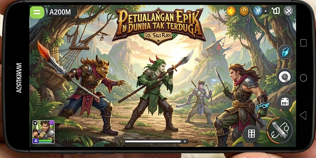 Tangkapan layar A200M menampilkan aksi seru dalam petualangan.