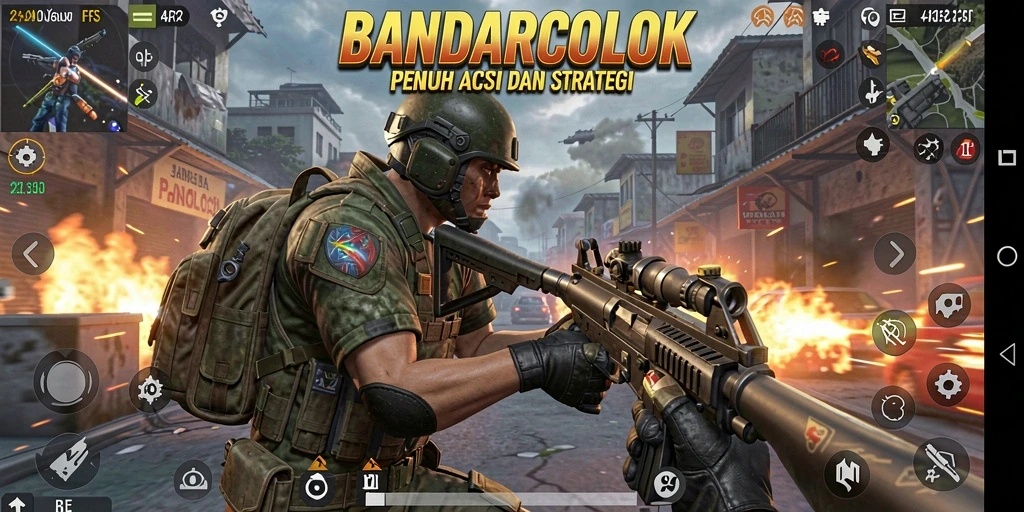 Screenshot menunjukkan pertempuran intens dalam BANDARCOLOK.