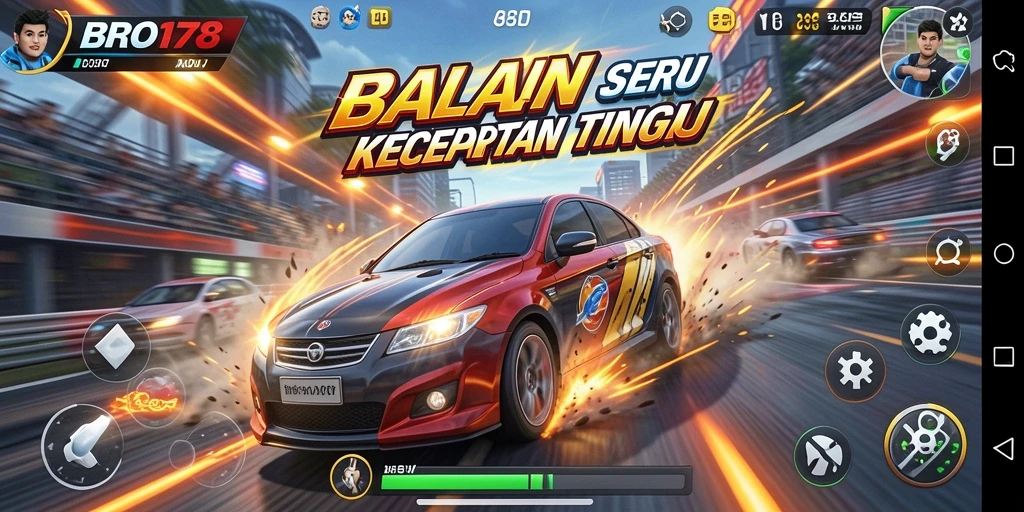 Screenshot BRO178 menampilkan aksi balapan yang mendebarkan.