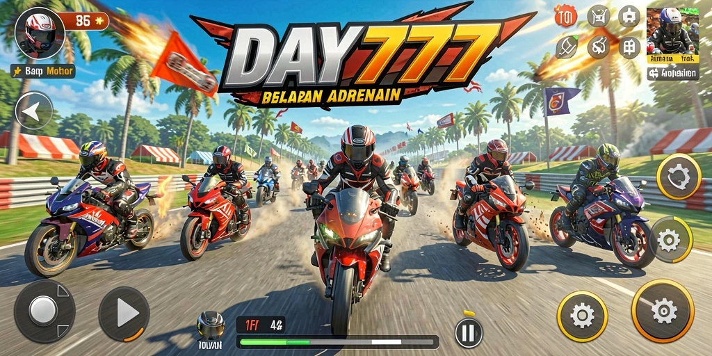 Tampilan gameplay DAY777 yang mendebarkan saat balapan motor.