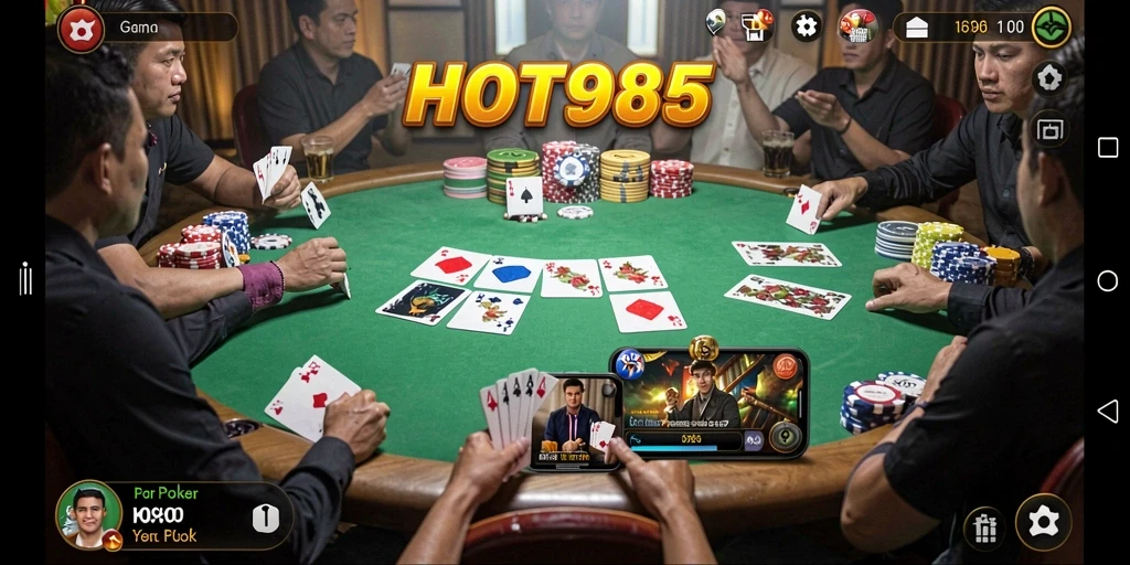 Tampilan gameplay HOT985 yang dinamis dan menarik dalam permainan Poker.