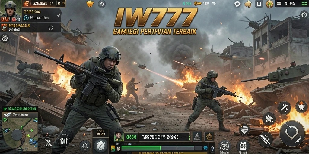 Screenshot menunjukkan aksi pertempuran mendebarkan dalam IW777.