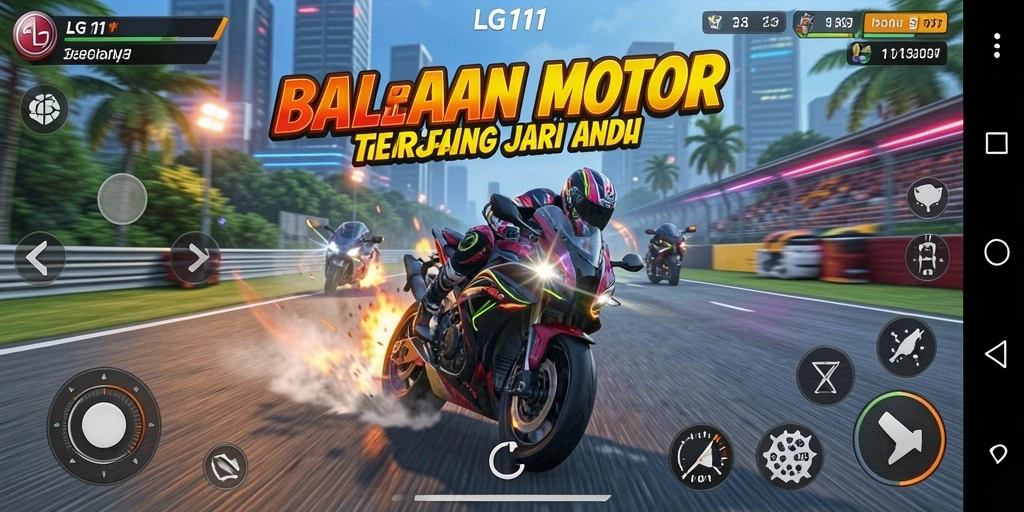 Tampilan gameplay LG111 yang mendebarkan saat balapan motor.
