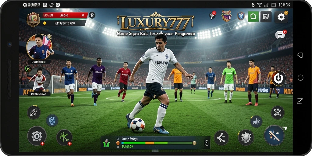 Tampilan gameplay menarik LUXURY777 dengan aksi sepak bola yang intens.