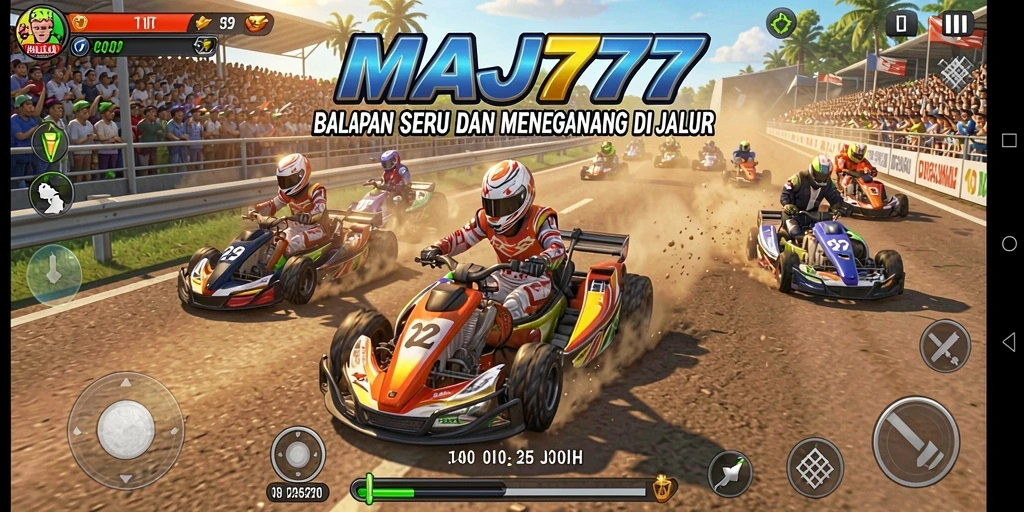 Screenshot gameplay MAJ777 yang menampilkan balapan menegangkan di trek.