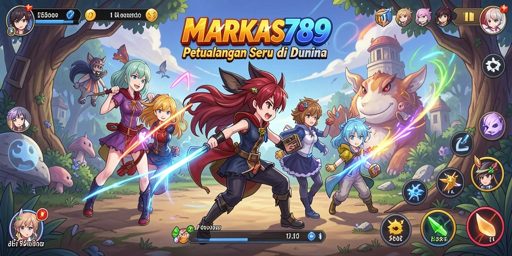 Tampilan gameplay <strong>MARKAS789</strong> yang seru dan penuh warna dari karakter anime.