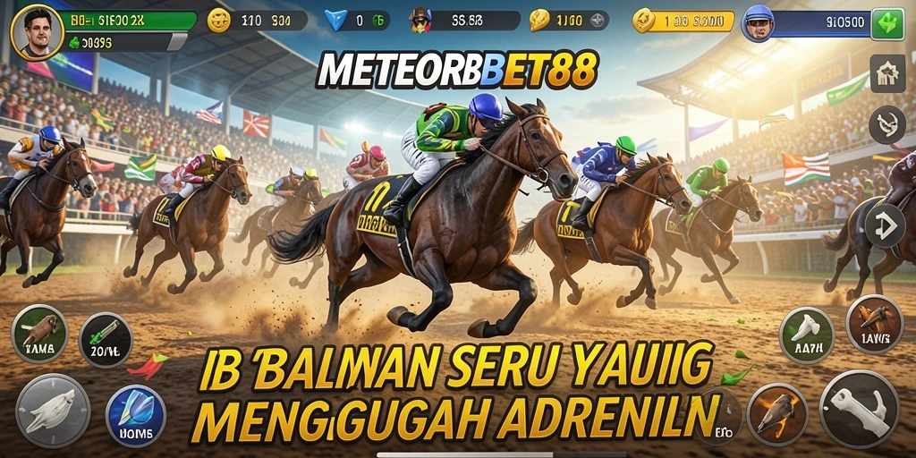 Screenshot gameplay METEORBET88 yang penuh aksi balapan.