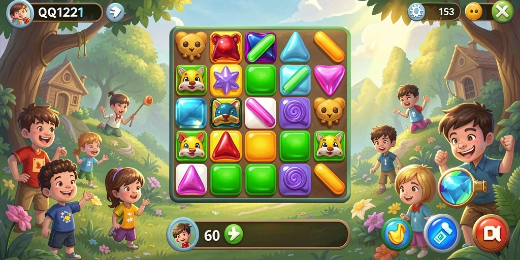 Tampilan menarik dari gameplay seru di QQ1221 Match-3.