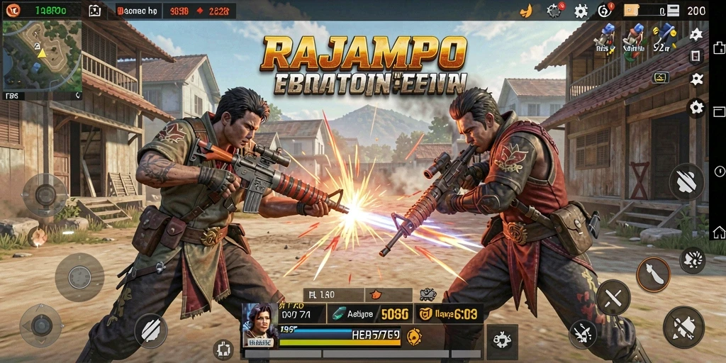 Tangkapan layar RAJAMPO menunjukkan pertarungan intens dalam mode Battle Royale.