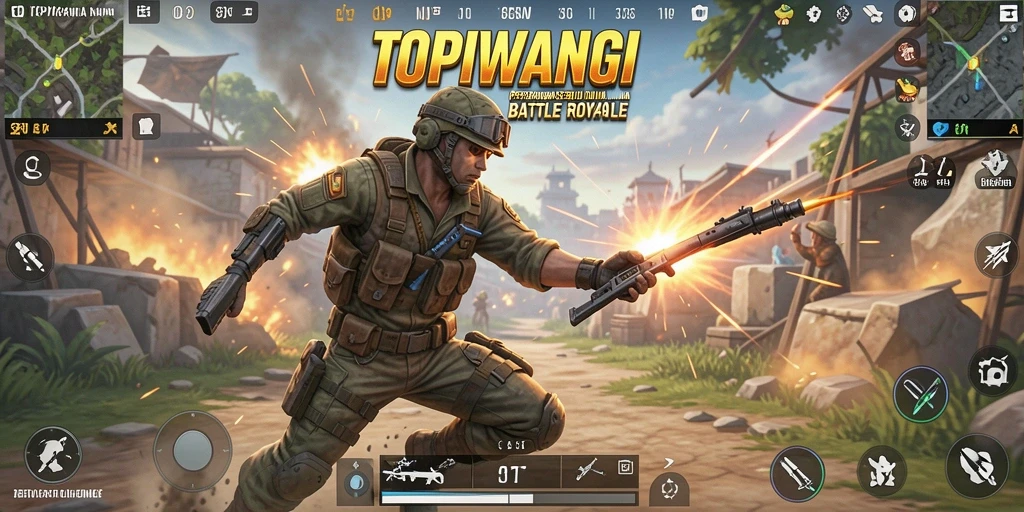 Screenshot gameplay TOPIWANGI yang seru dalam pertempuran Battle Royale.