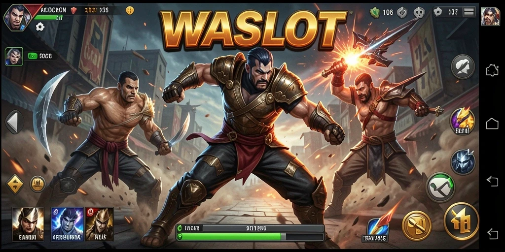 Screenshot gameplay WASLOT dengan pertarungan seru antara dua karakter.